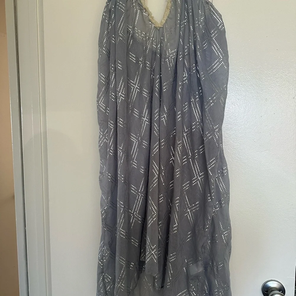 NWOT Surf Gypsy Light Gray Halter Coverup Dress with Tassel Ties - Size M